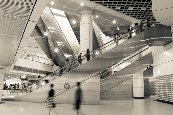 Escalators in a MRT station in Singapore