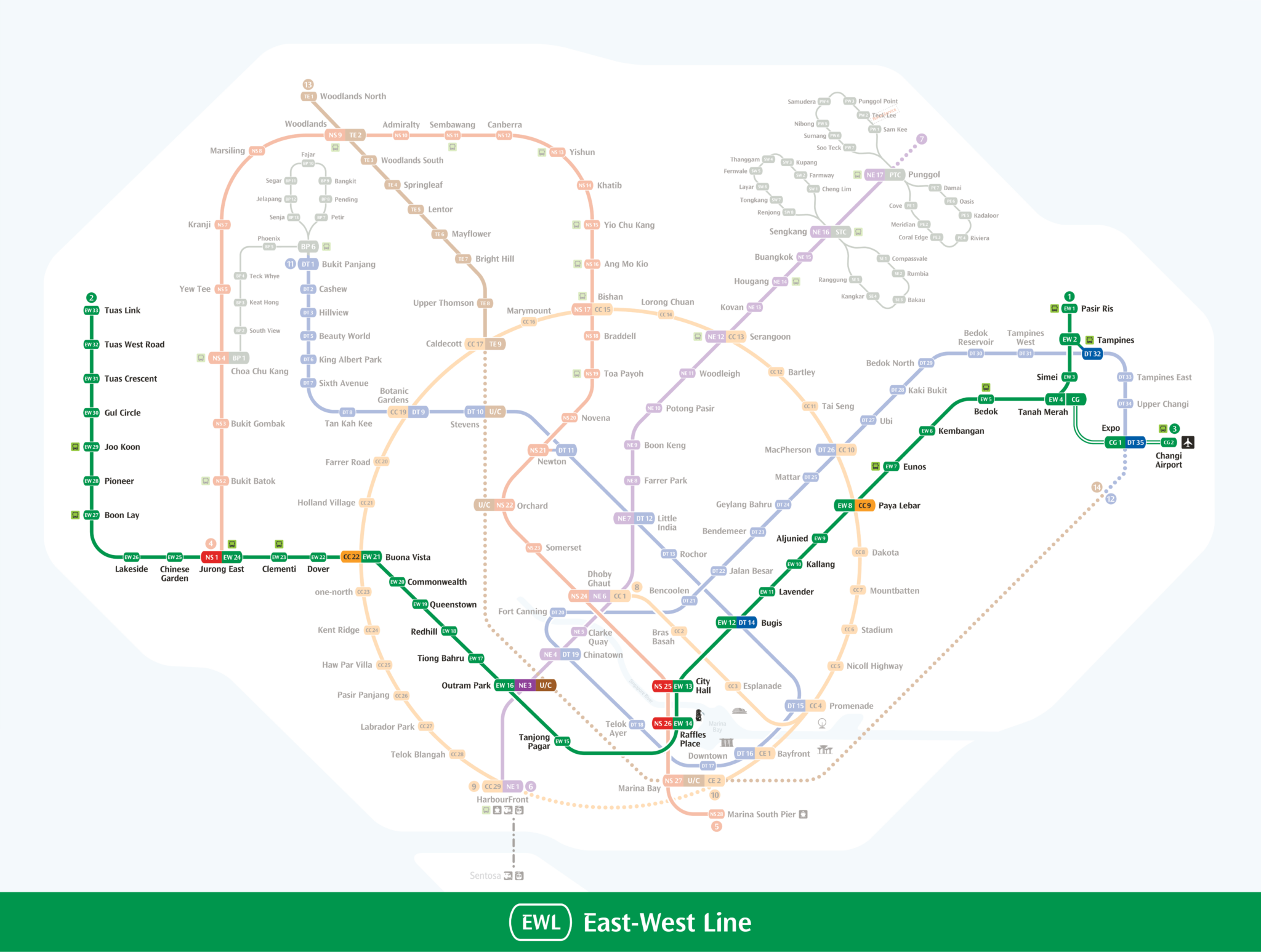 East-West Line Map - MRT Map