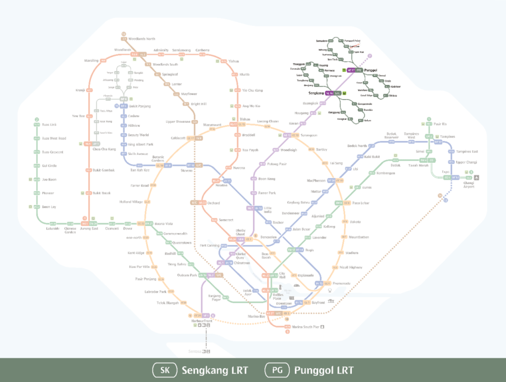 Sengkang-Punggol LRT highlighted on MRT Map